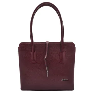 DR590 Women's Stylish Zip Opening Tote Large Shoulder Bag Burgundy