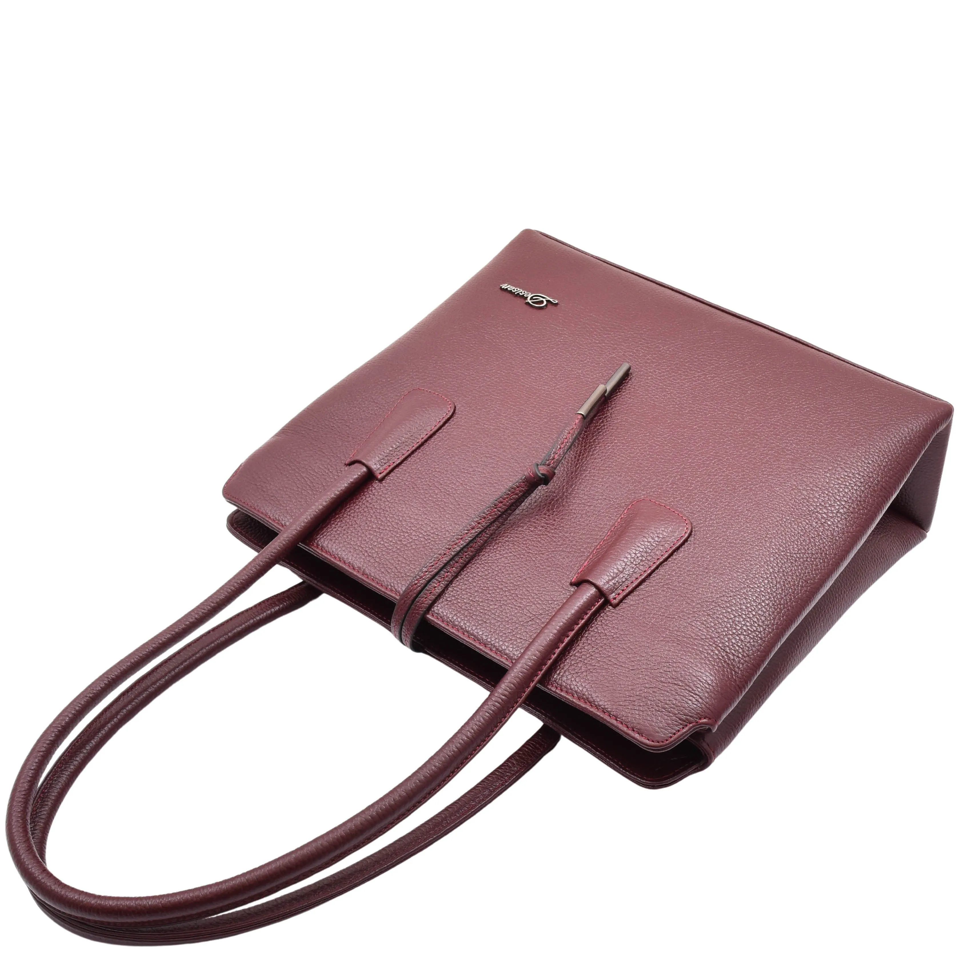 DR590 Women's Stylish Zip Opening Tote Large Shoulder Bag Burgundy