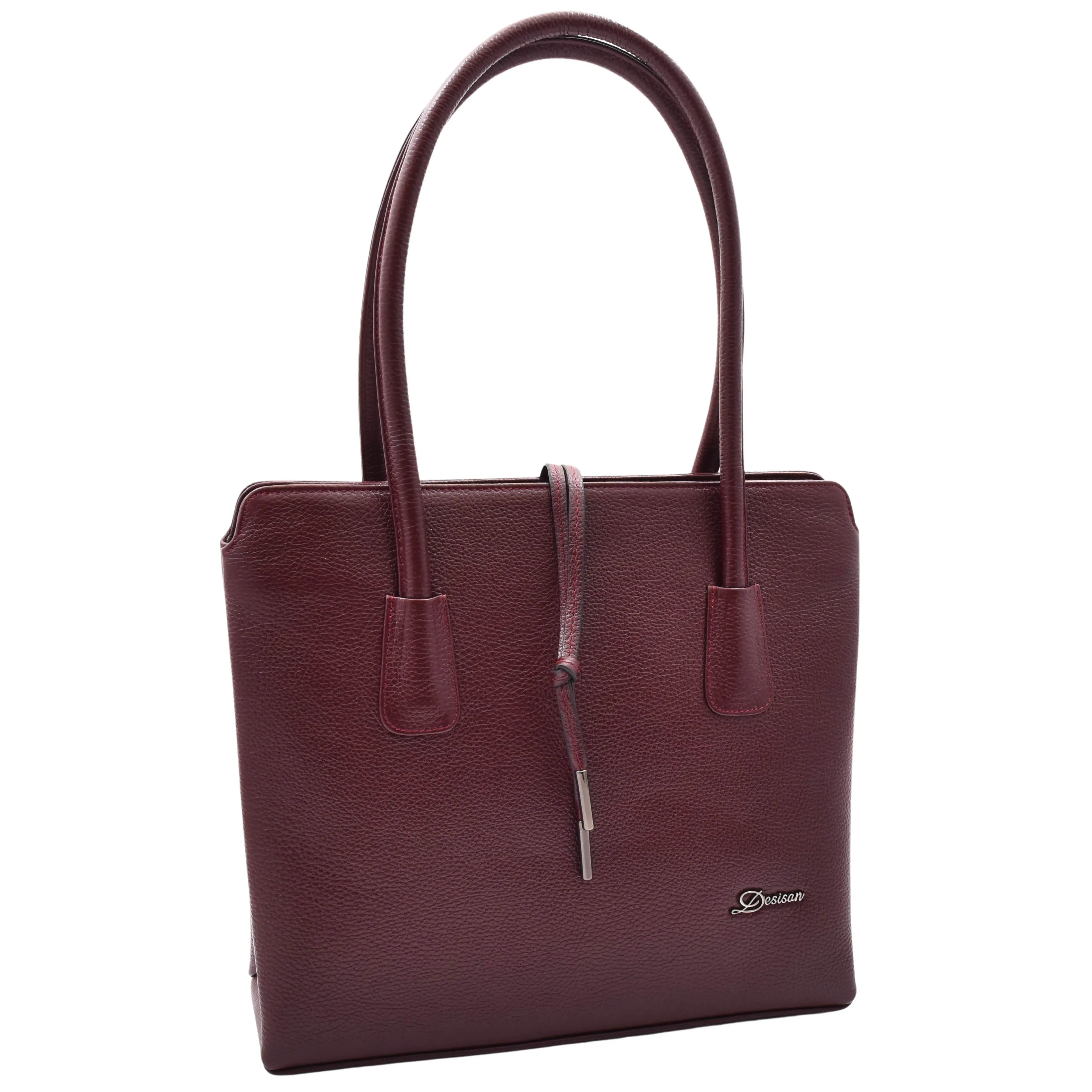 DR590 Women's Stylish Zip Opening Tote Large Shoulder Bag Burgundy