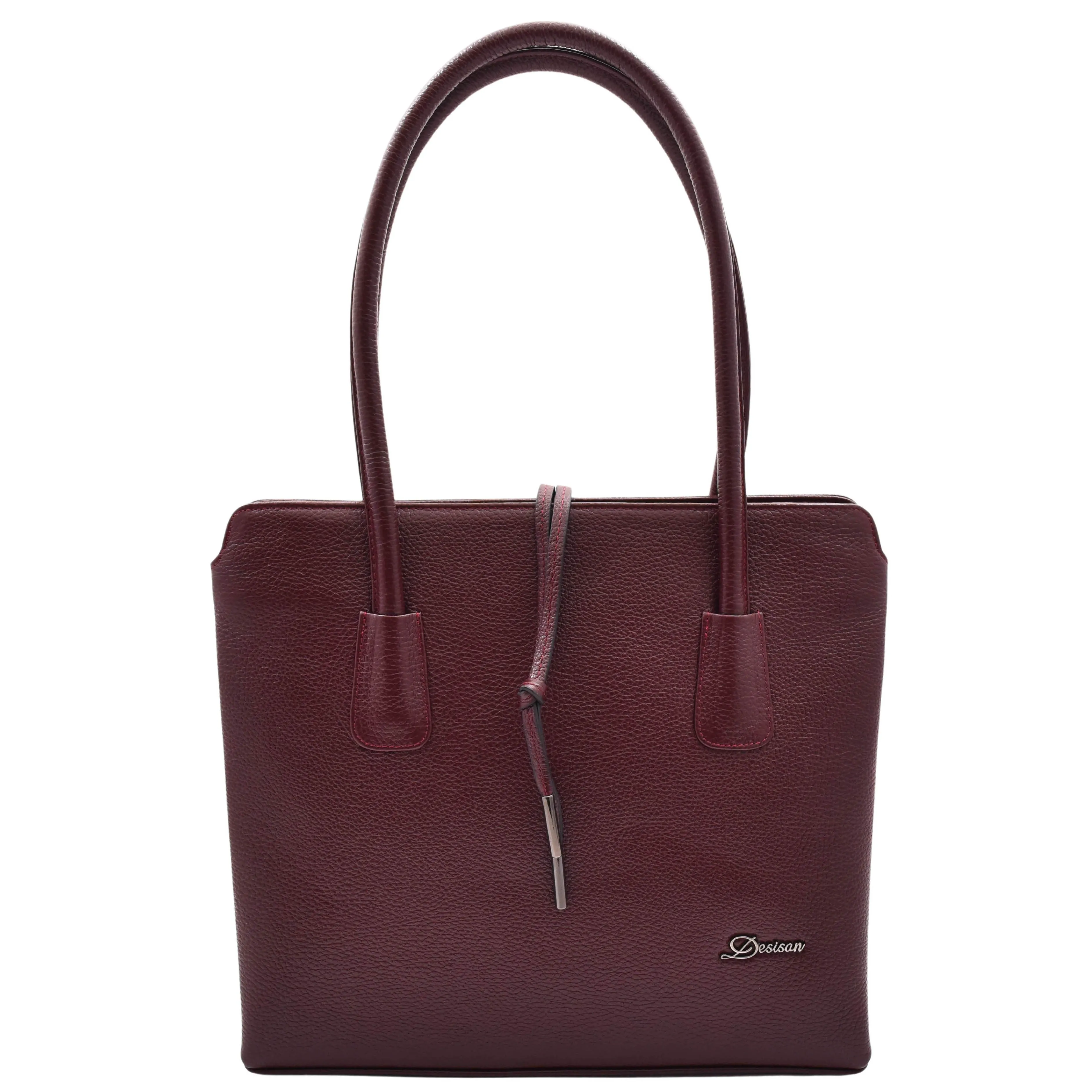 DR590 Women's Stylish Zip Opening Tote Large Shoulder Bag Burgundy