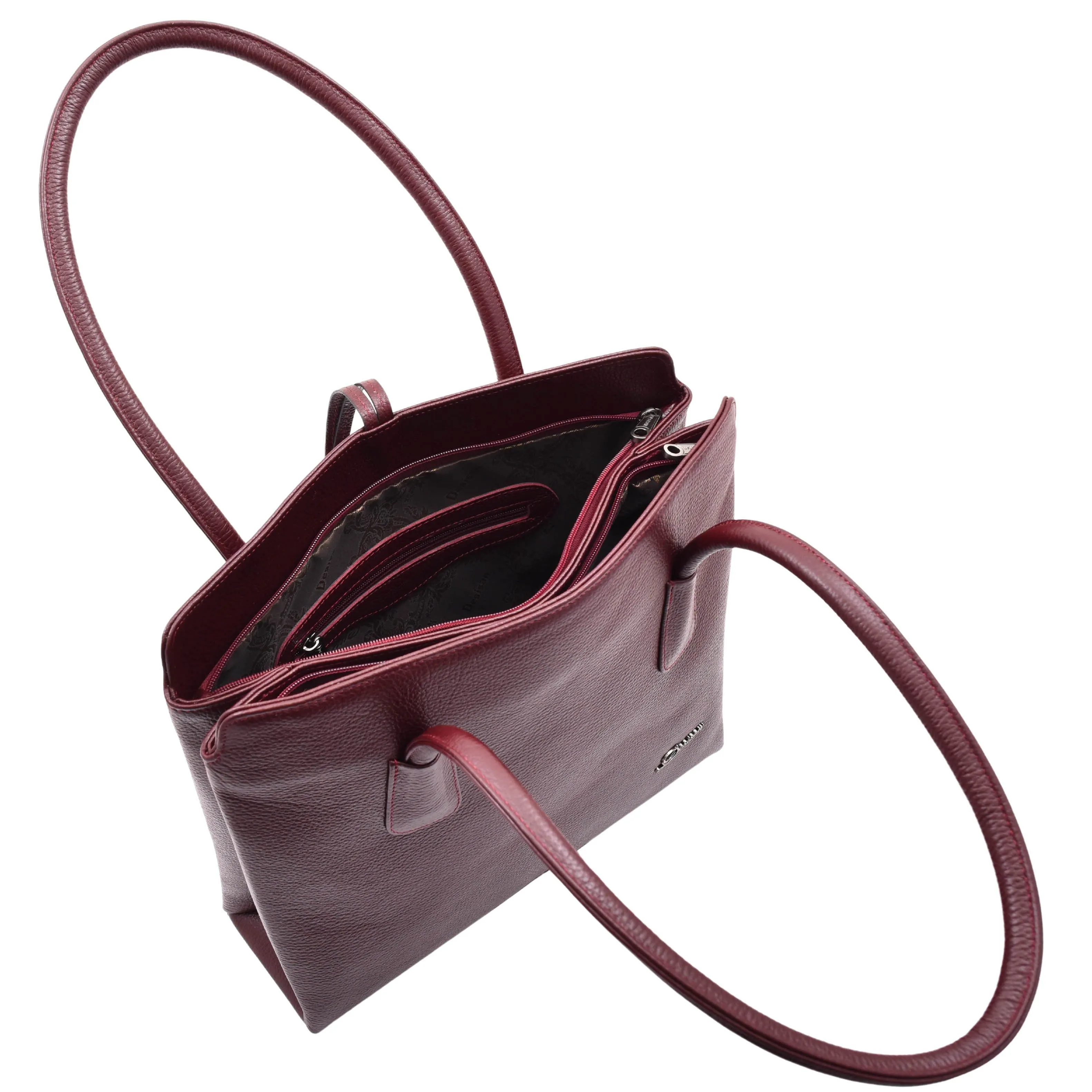 DR590 Women's Stylish Zip Opening Tote Large Shoulder Bag Burgundy