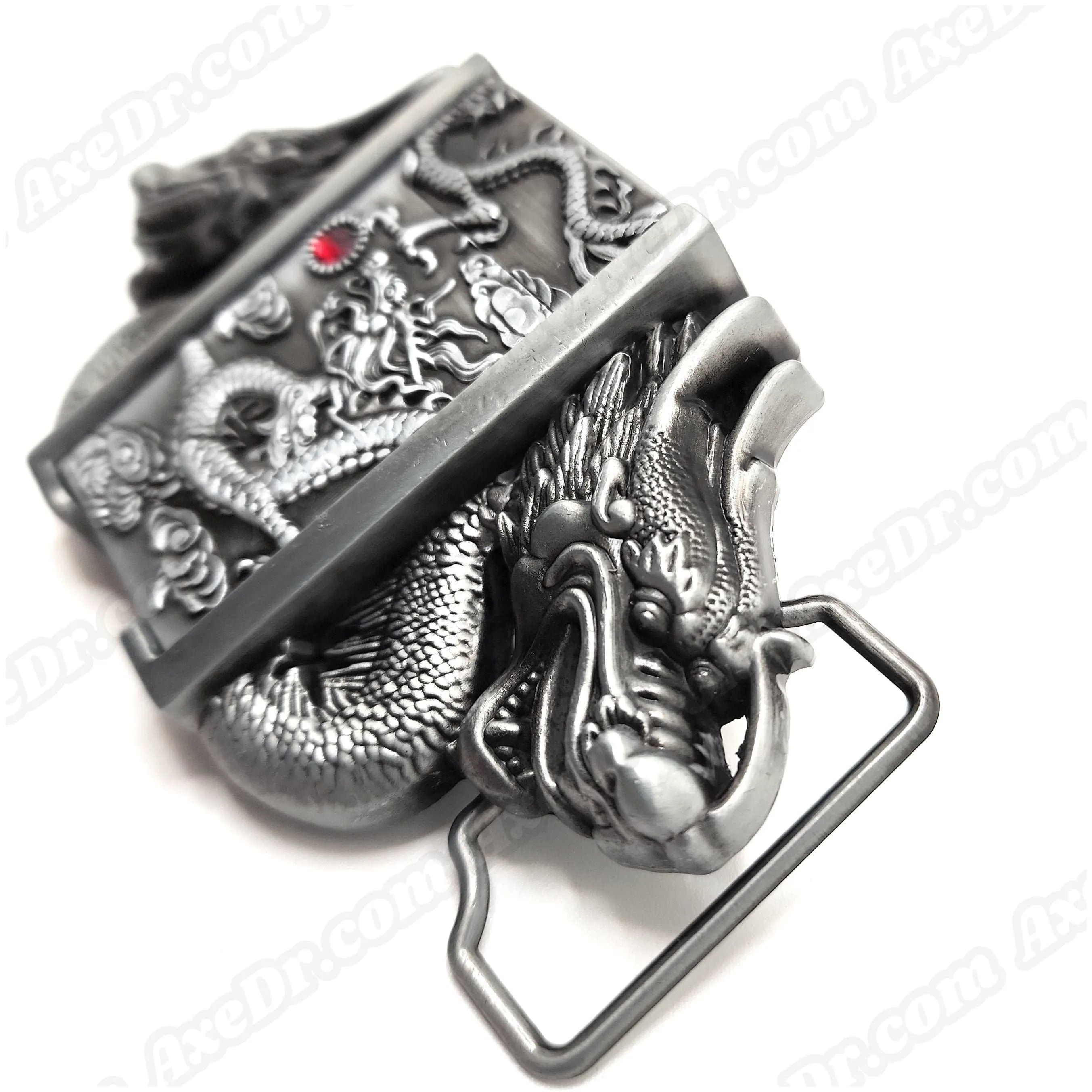 Dual Dragons Silver Lighter Belt Buckle and Genuine Leather Belt