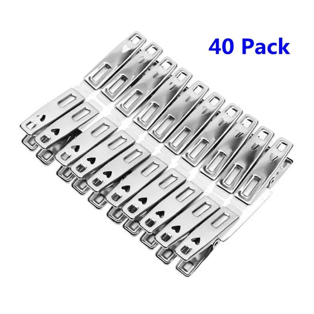 Ecolife Sunshine Universal Stainless Steel Clothes Clips Clothes Pins Hanging Clips Hooks for Home/Office Use Set of 40