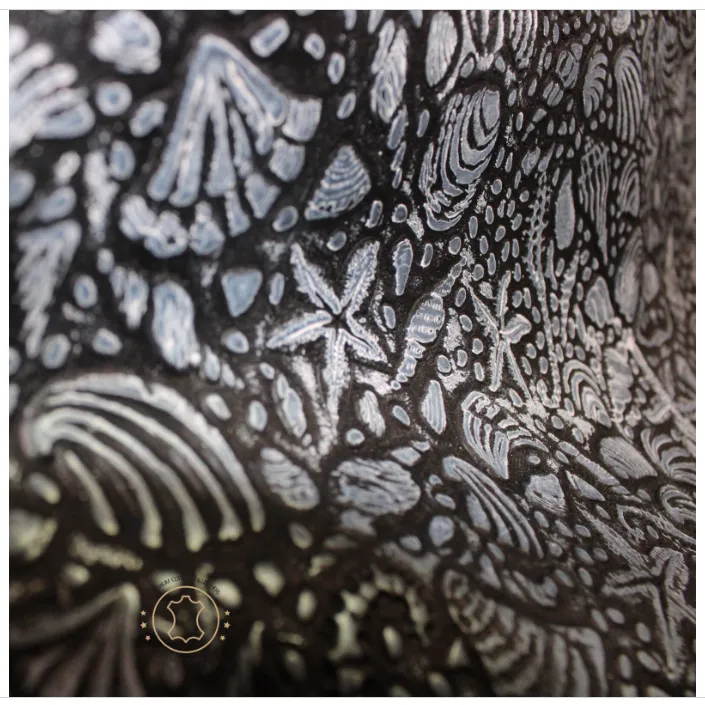 Embossed LEATHER Sheets, Sea Life Embossed Leather Black Silver |12"x12", 12"x18", 24"x24" Precuts Sheets for Crafts- Seahorses, star, shell