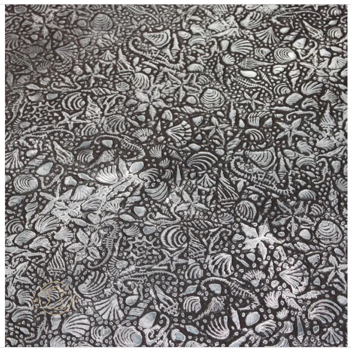 Embossed LEATHER Sheets, Sea Life Embossed Leather Black Silver |12"x12", 12"x18", 24"x24" Precuts Sheets for Crafts- Seahorses, star, shell