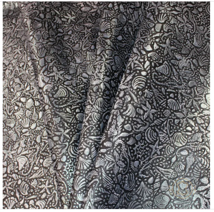 Embossed LEATHER Sheets, Sea Life Embossed Leather Black Silver |12"x12", 12"x18", 24"x24" Precuts Sheets for Crafts- Seahorses, star, shell