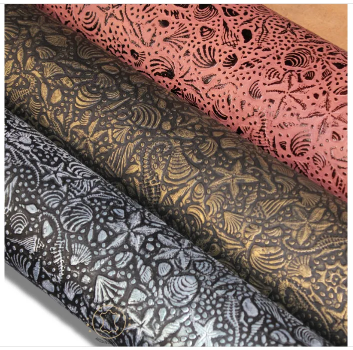 Embossed LEATHER Sheets, Sea Life Embossed Leather Black Silver |12"x12", 12"x18", 24"x24" Precuts Sheets for Crafts- Seahorses, star, shell