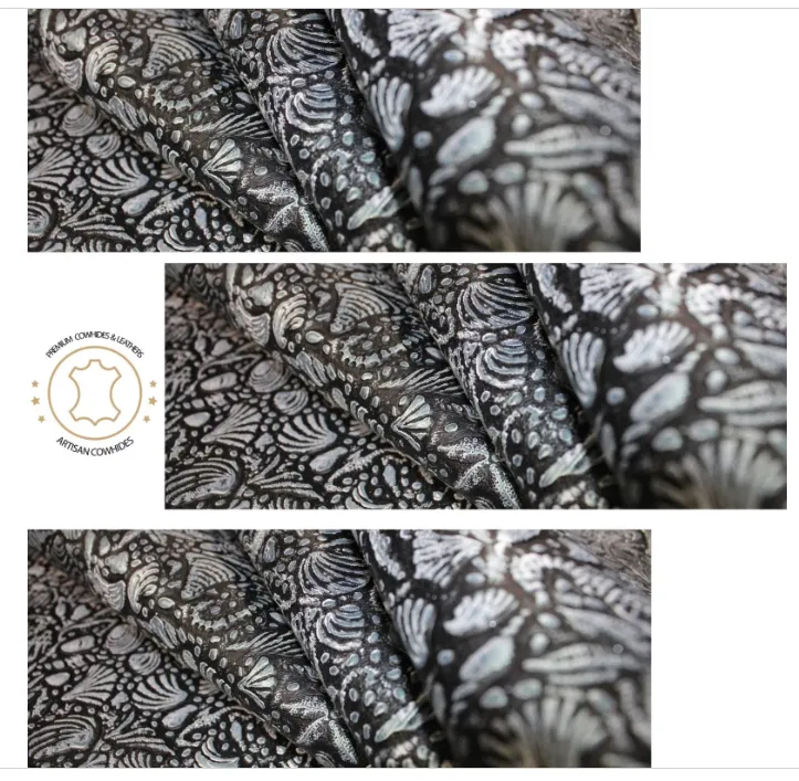 Embossed LEATHER Sheets, Sea Life Embossed Leather Black Silver |12"x12", 12"x18", 24"x24" Precuts Sheets for Crafts- Seahorses, star, shell