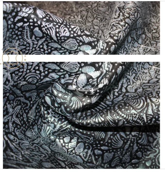 Embossed LEATHER Sheets, Sea Life Embossed Leather Black Silver |12"x12", 12"x18", 24"x24" Precuts Sheets for Crafts- Seahorses, star, shell