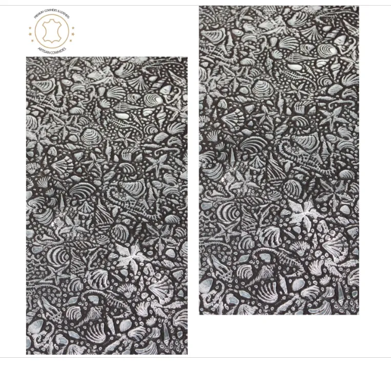Embossed LEATHER Sheets, Sea Life Embossed Leather Black Silver |12"x12", 12"x18", 24"x24" Precuts Sheets for Crafts- Seahorses, star, shell