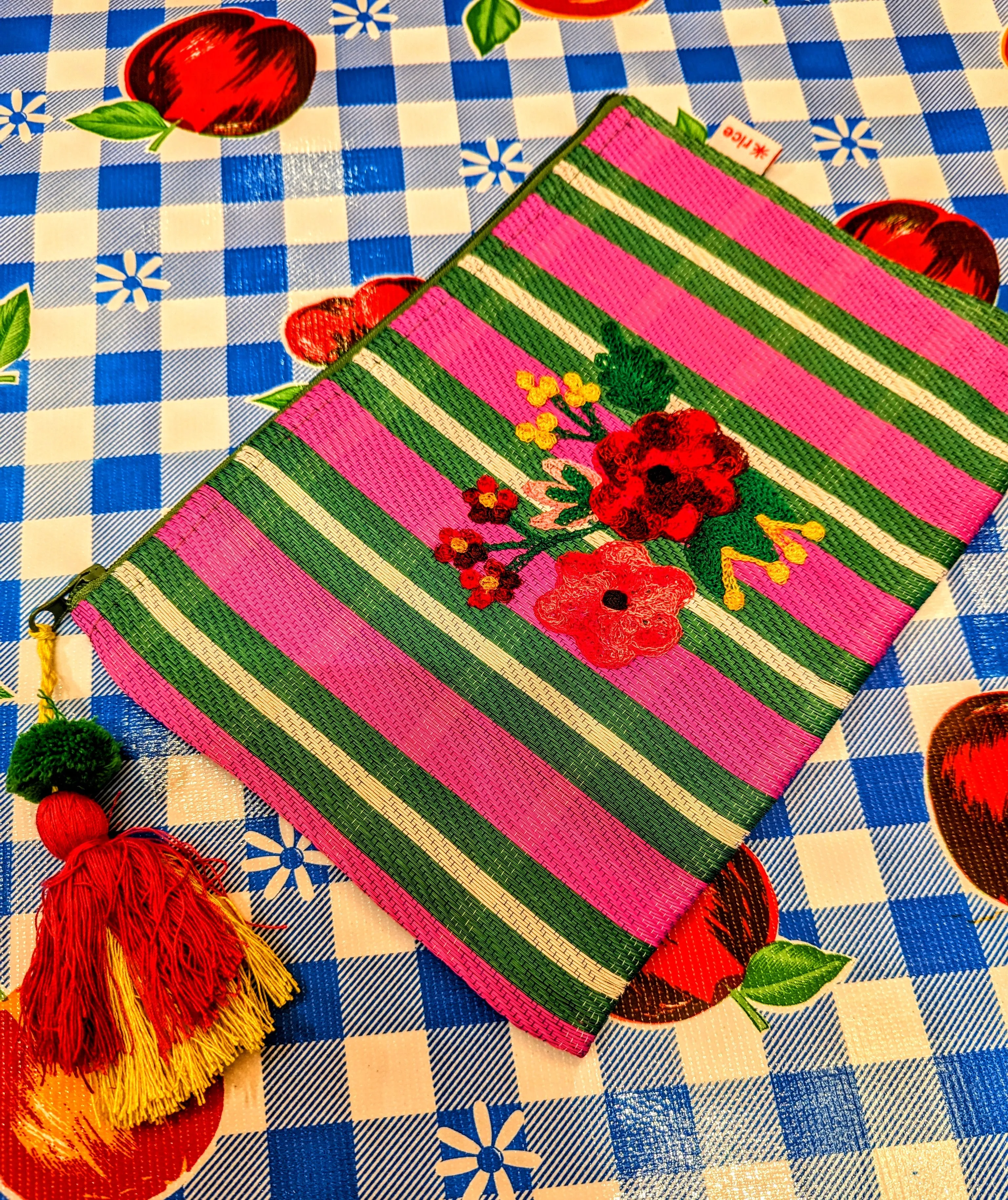 Embroidered recycled pouch