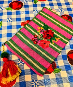 Embroidered recycled pouch