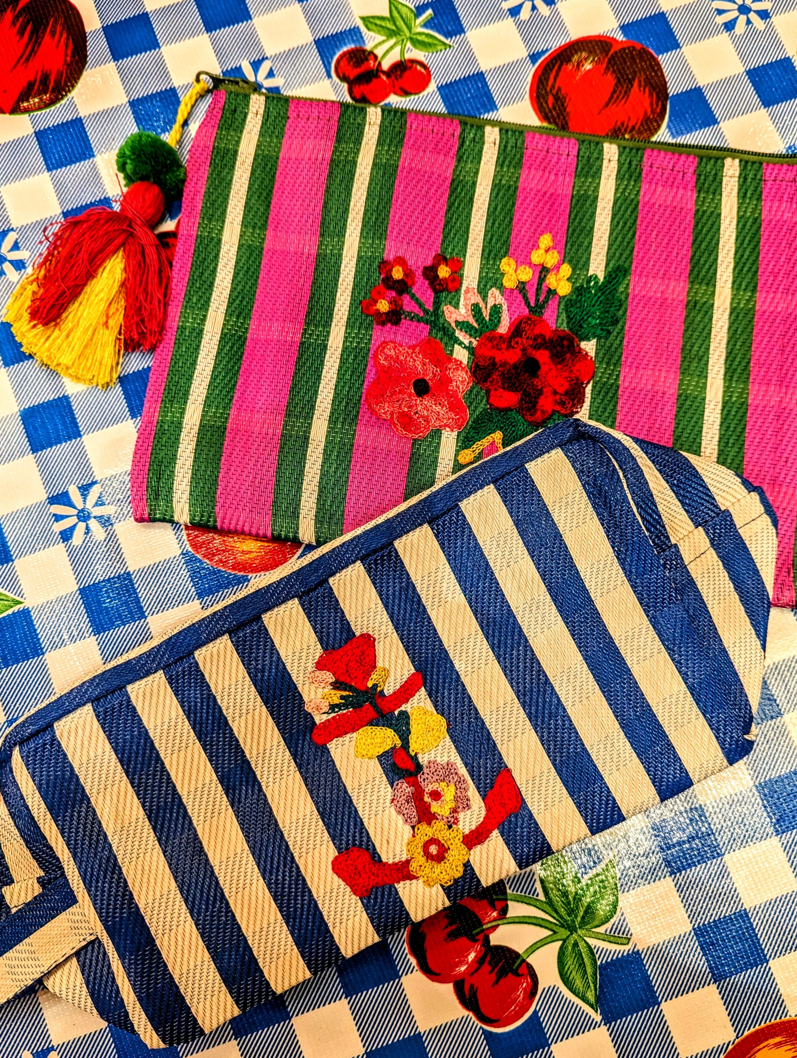 Embroidered recycled pouch