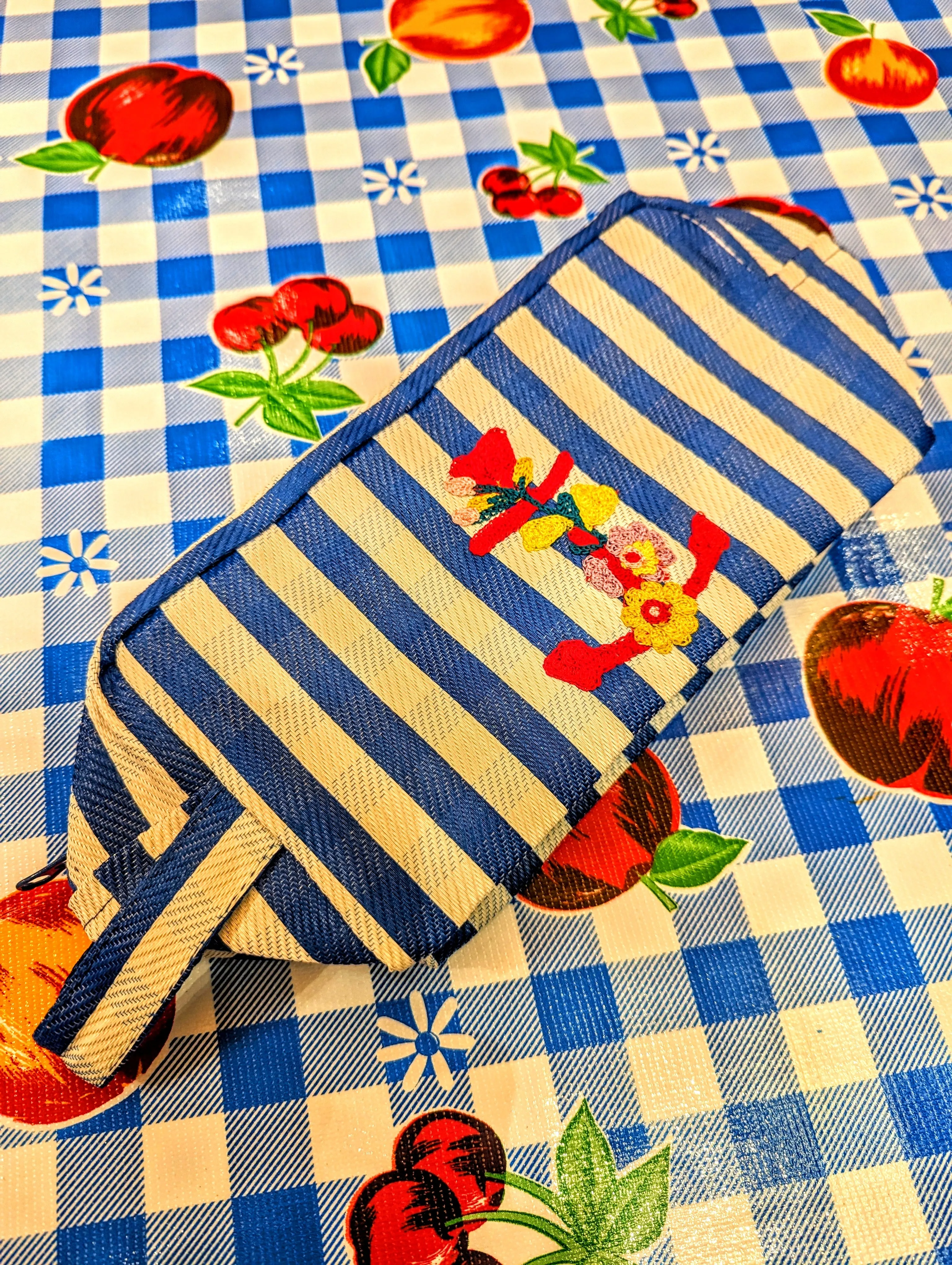 Embroidered recycled pouch