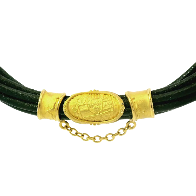 Estate Denise Roberge 22k Yellow Gold Leather Collar Necklace