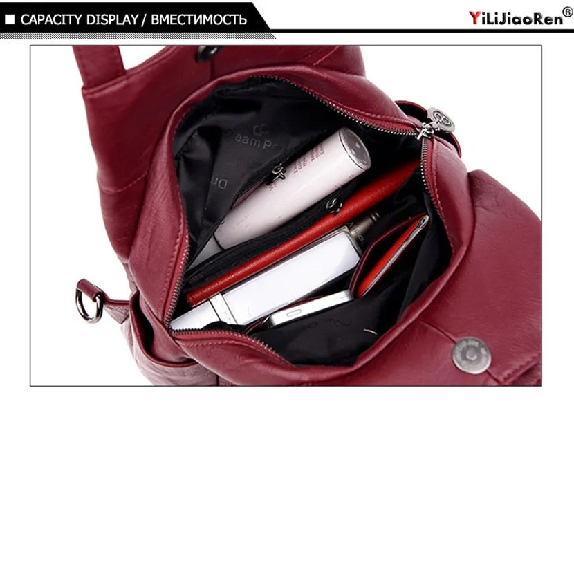 Fashion Backpack Female Leather Backpack  Luxury Travel Bag Large Capacity