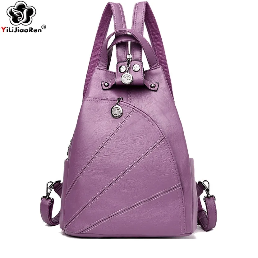Fashion Backpack Female Leather Backpack  Luxury Travel Bag Large Capacity