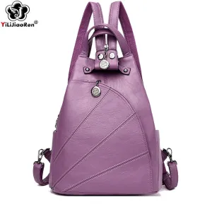 Fashion Backpack Female Leather Backpack  Luxury Travel Bag Large Capacity
