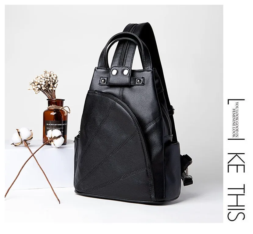 Fashion Backpack Female Leather Backpack  Luxury Travel Bag Large Capacity