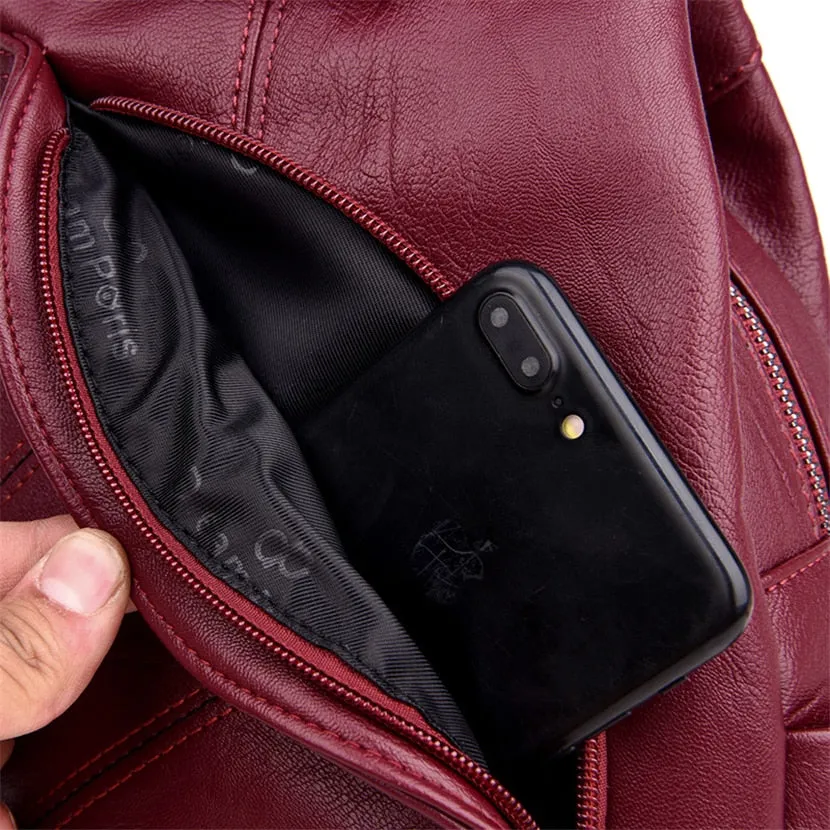 Fashion Backpack Female Leather Backpack  Luxury Travel Bag Large Capacity
