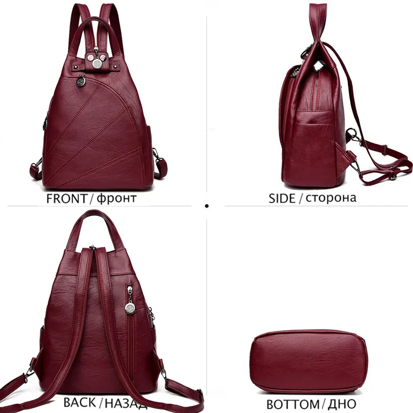 Fashion Backpack Female Leather Backpack  Luxury Travel Bag Large Capacity