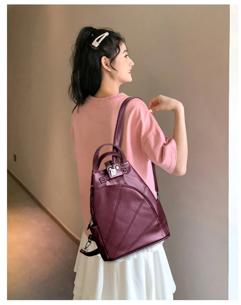 Fashion Backpack Female Leather Backpack  Luxury Travel Bag Large Capacity