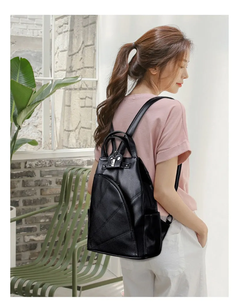 Fashion Backpack Female Leather Backpack  Luxury Travel Bag Large Capacity