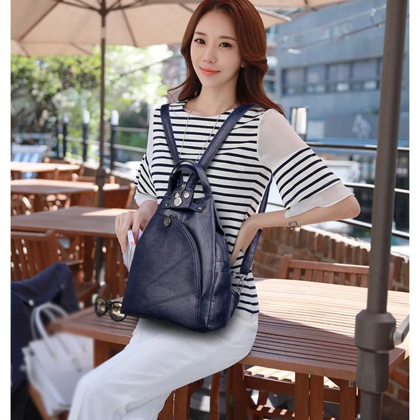 Fashion Backpack Female Leather Backpack  Luxury Travel Bag Large Capacity