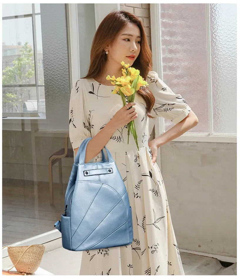 Fashion Backpack Female Leather Backpack  Luxury Travel Bag Large Capacity
