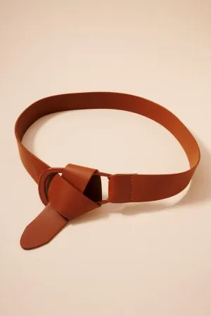 Faux Leather Oval Belt-Camel