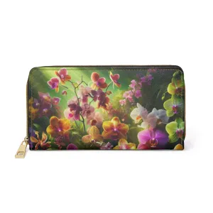 Floral Zipper Wallet - Elegant Orchid Design for Stylish Essentials