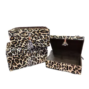 Genuine Leather Leopard Print Box with Leather Tassel - Large
