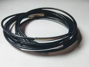 Genuine Leather Silver Plated Black Wrap Bracelet