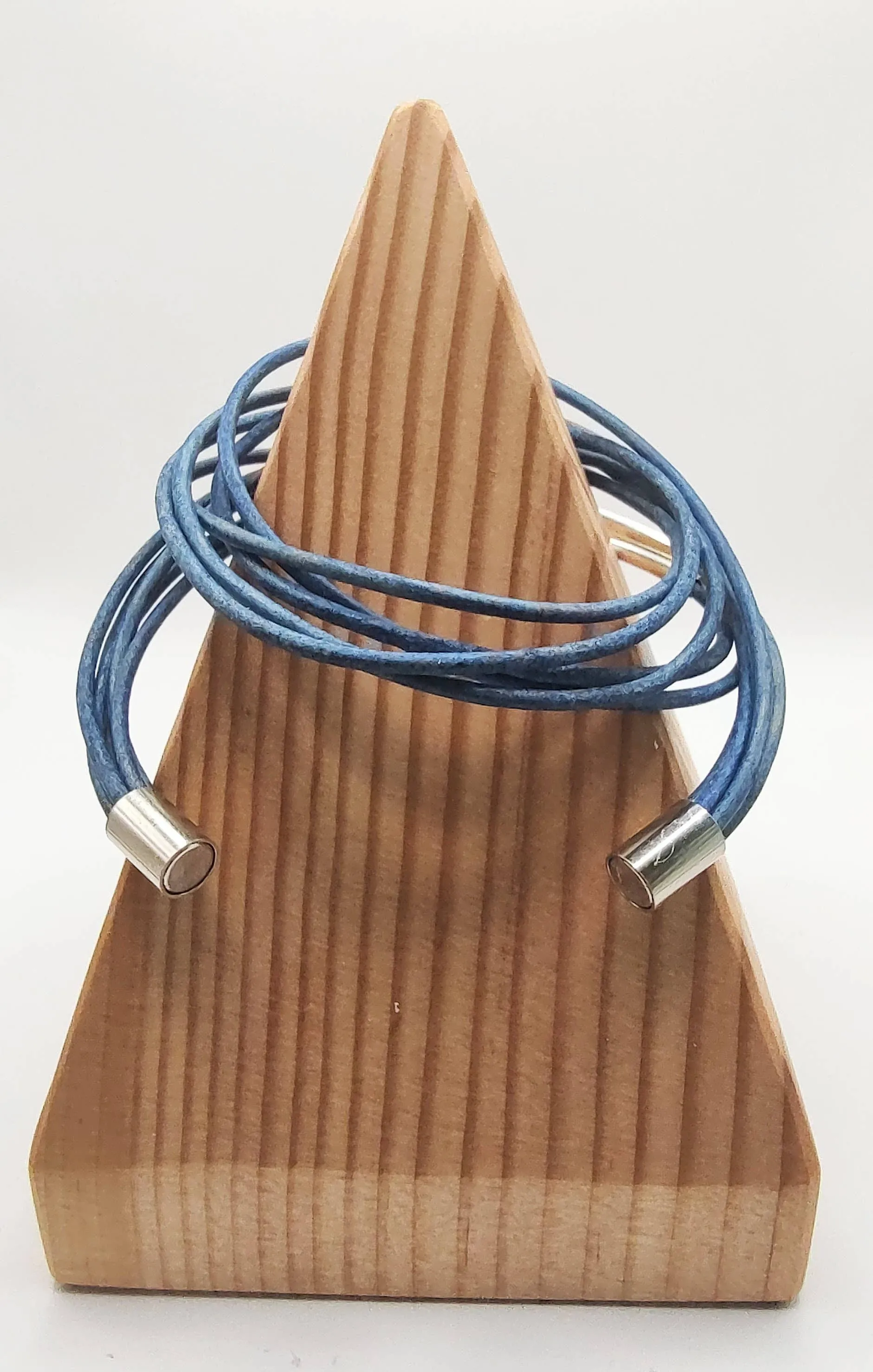 Genuine Leather Silver Plated Distressed Blue Wrap Bracelet