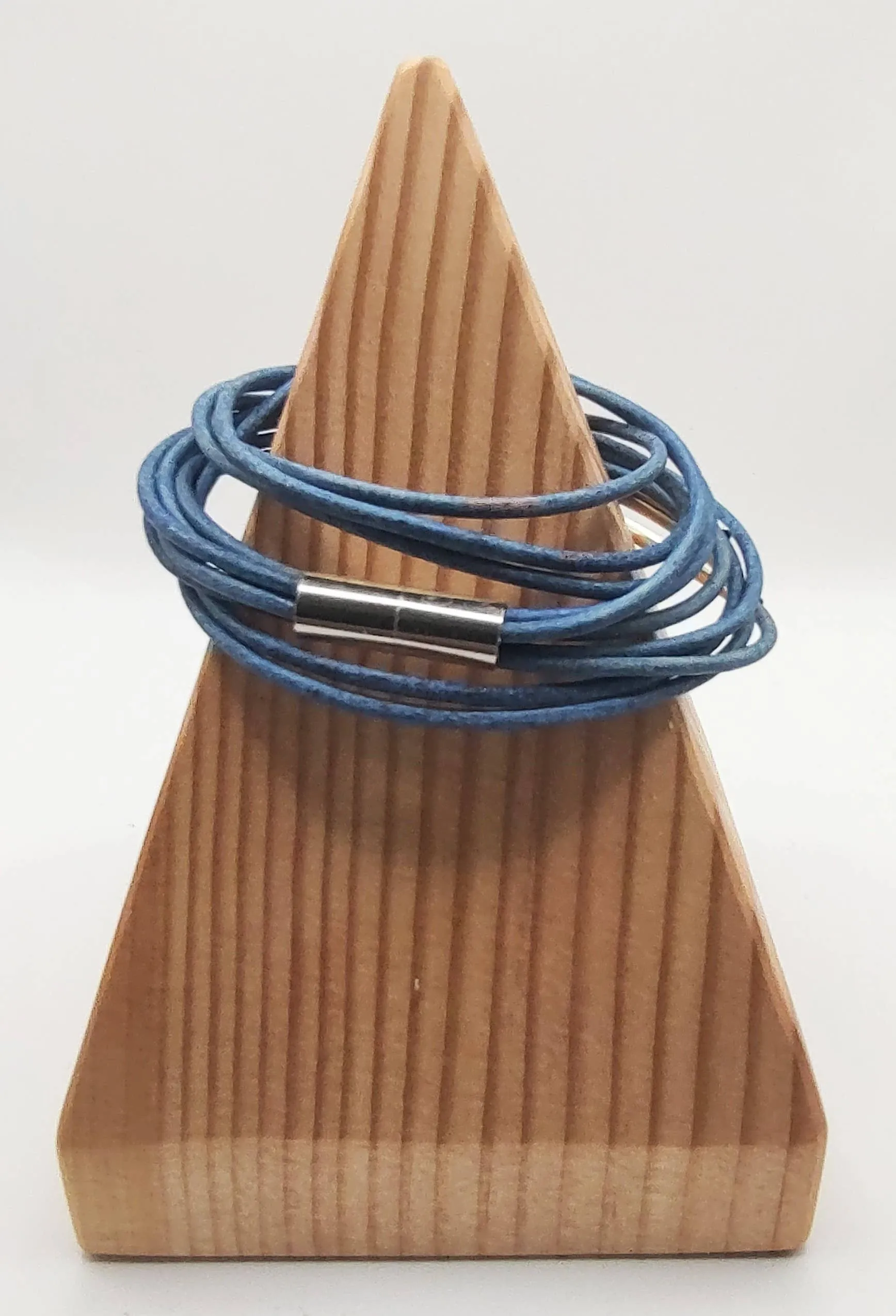 Genuine Leather Silver Plated Distressed Blue Wrap Bracelet