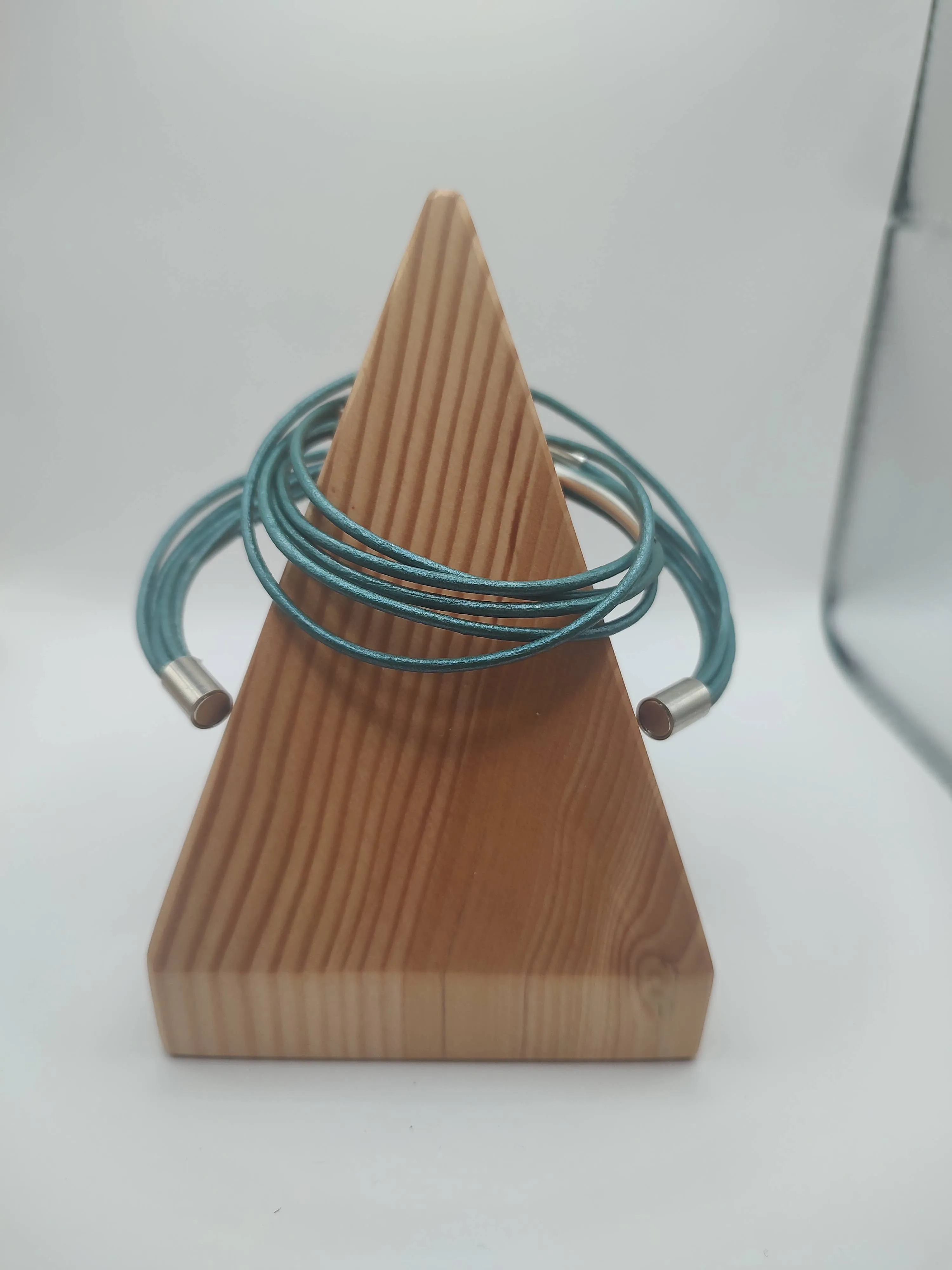 Genuine Leather Silver Plated Metallic Turquoise Original Wrap Bracelet