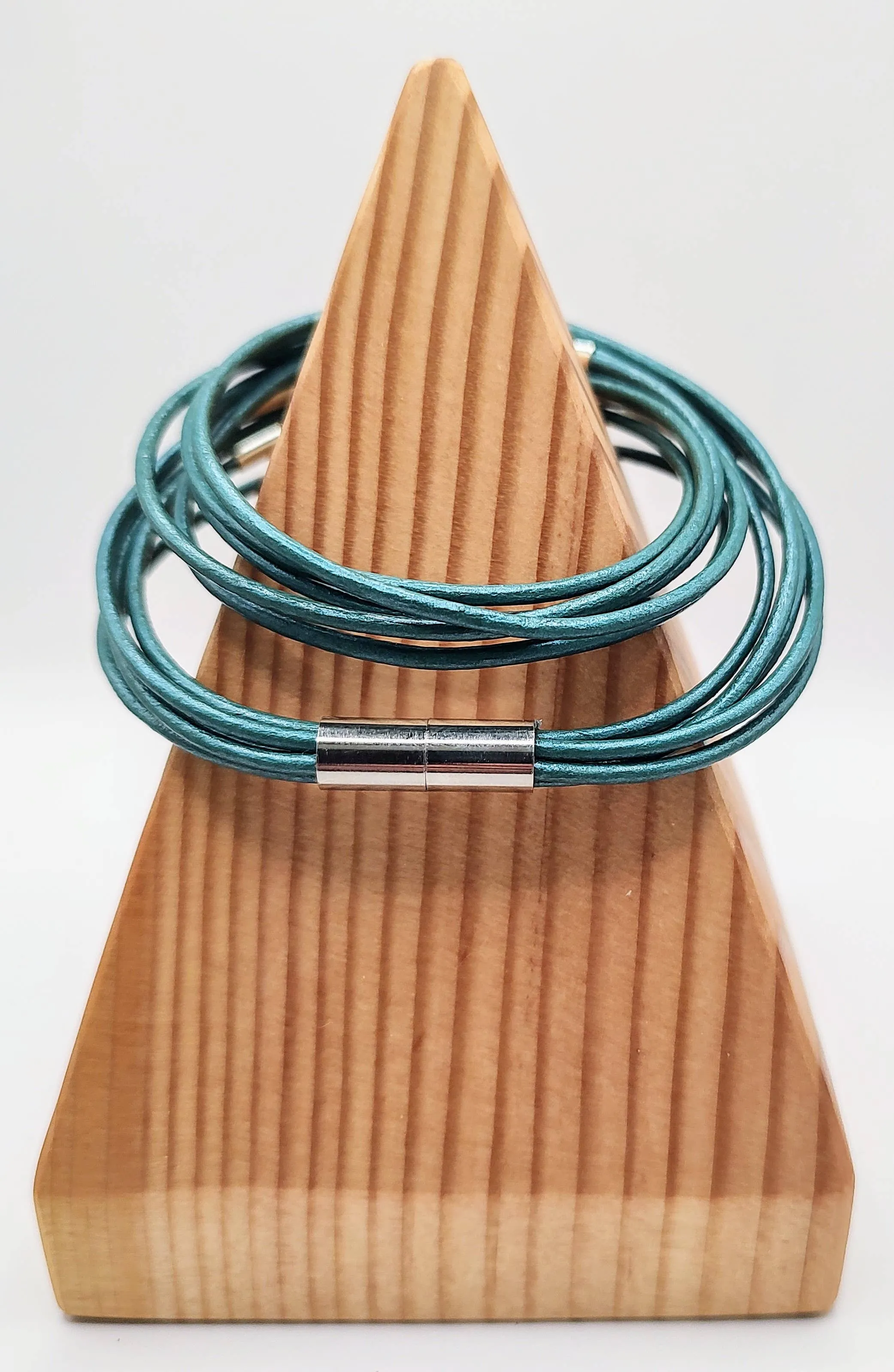 Genuine Leather Silver Plated Metallic Turquoise Original Wrap Bracelet