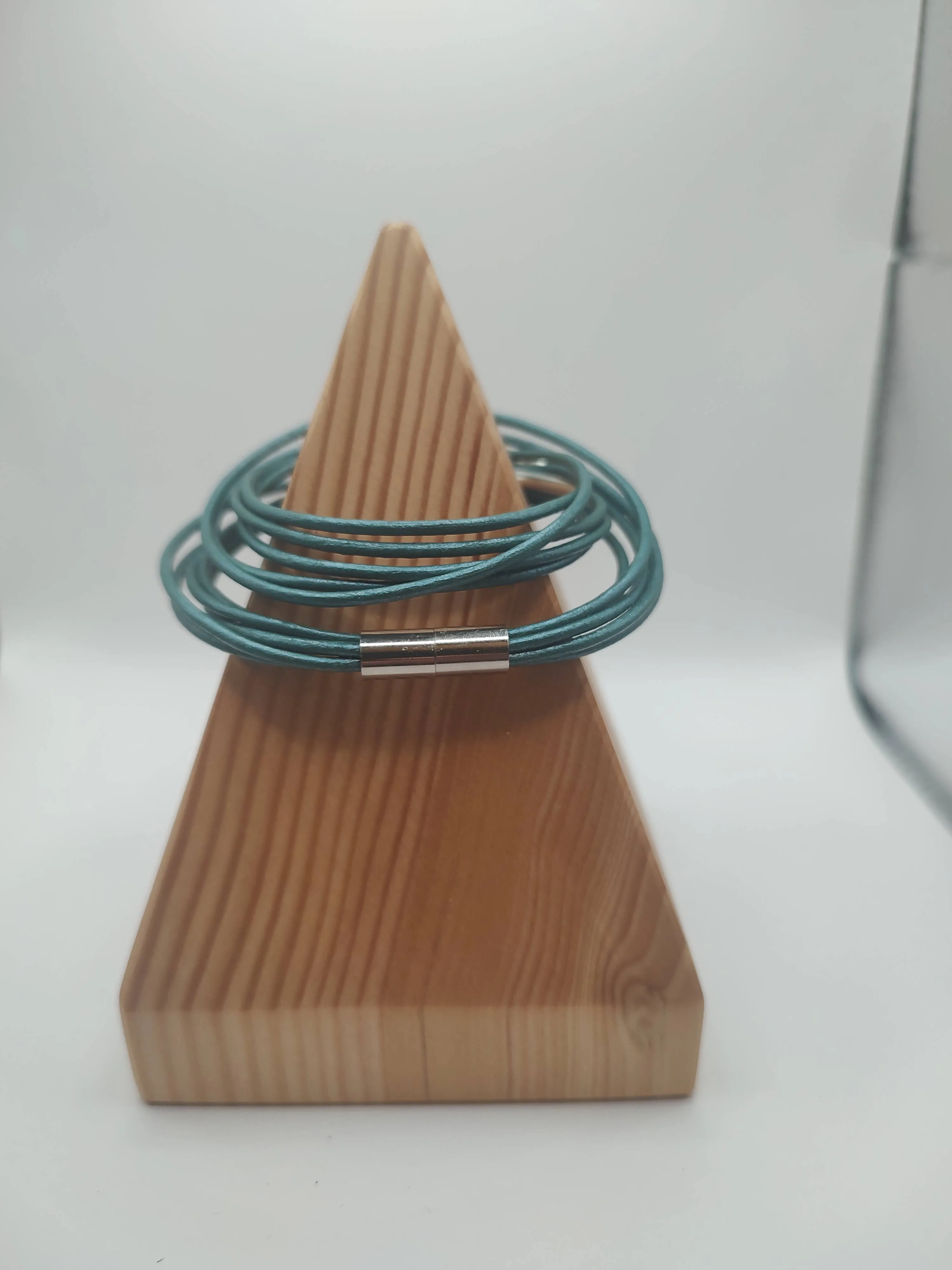 Genuine Leather Silver Plated Metallic Turquoise Original Wrap Bracelet