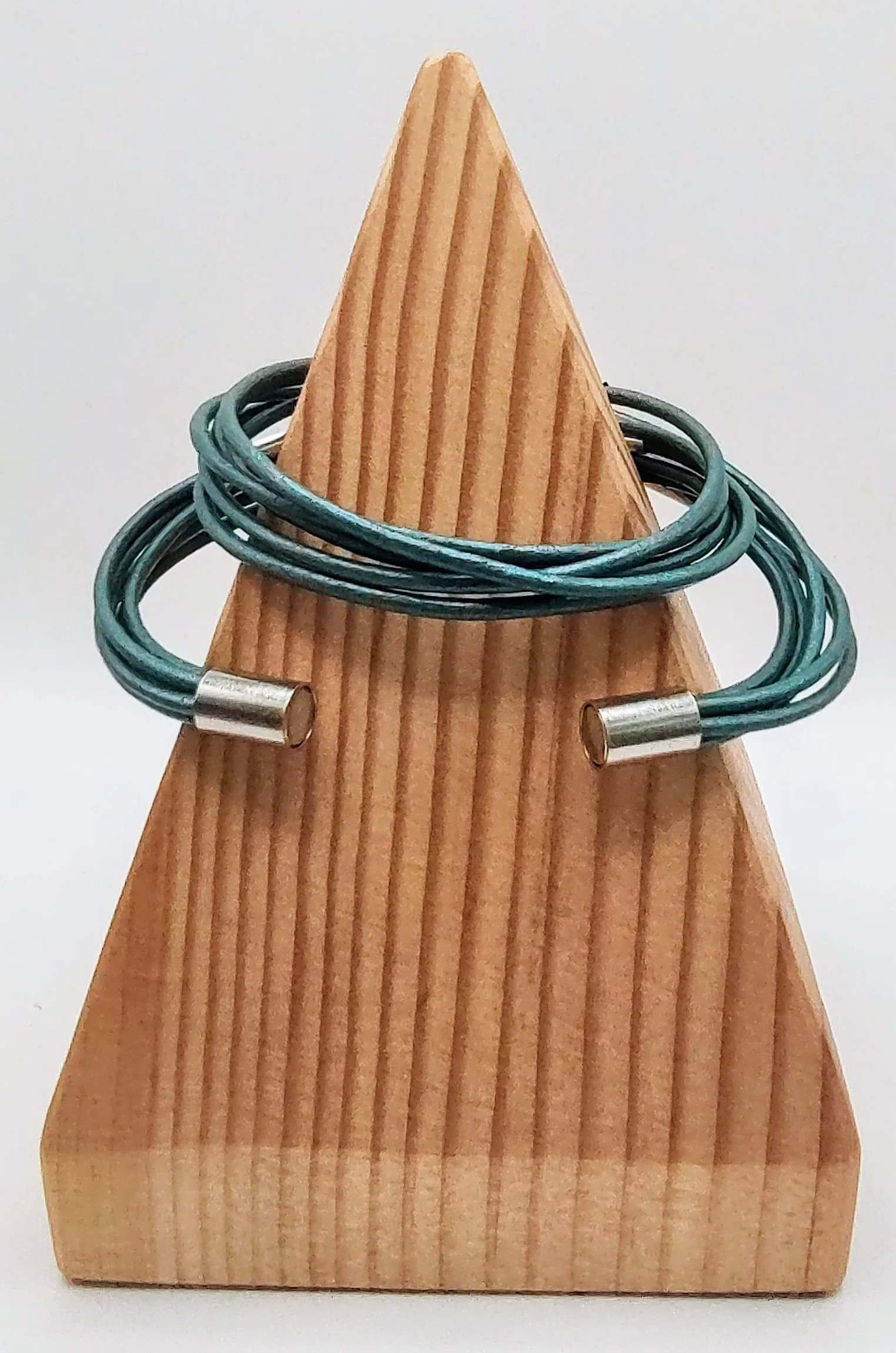 Genuine Leather Silver Plated Metallic Turquoise Original Wrap Bracelet
