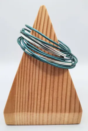 Genuine Leather Silver Plated Metallic Turquoise Original Wrap Bracelet