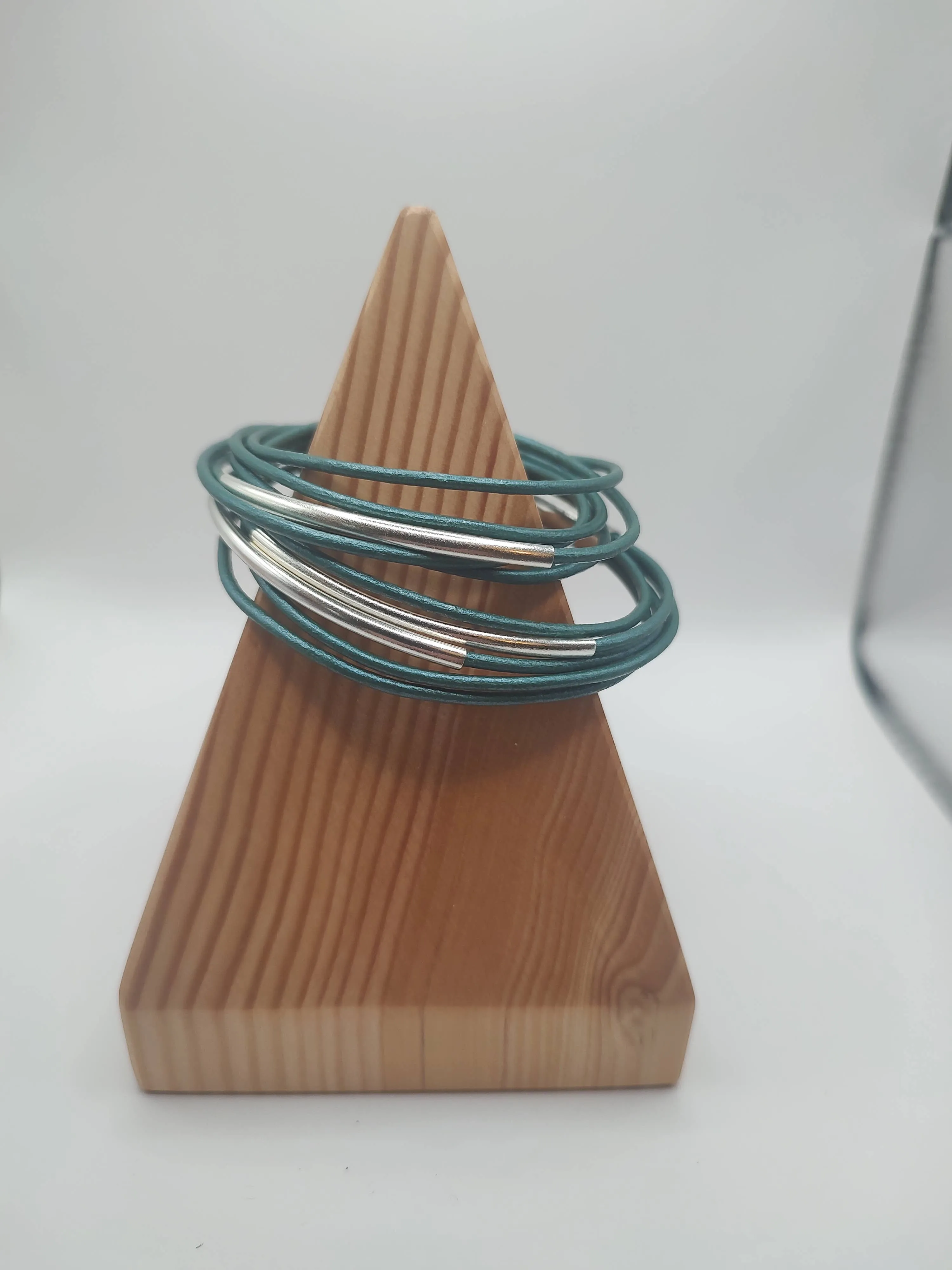 Genuine Leather Silver Plated Metallic Turquoise Original Wrap Bracelet