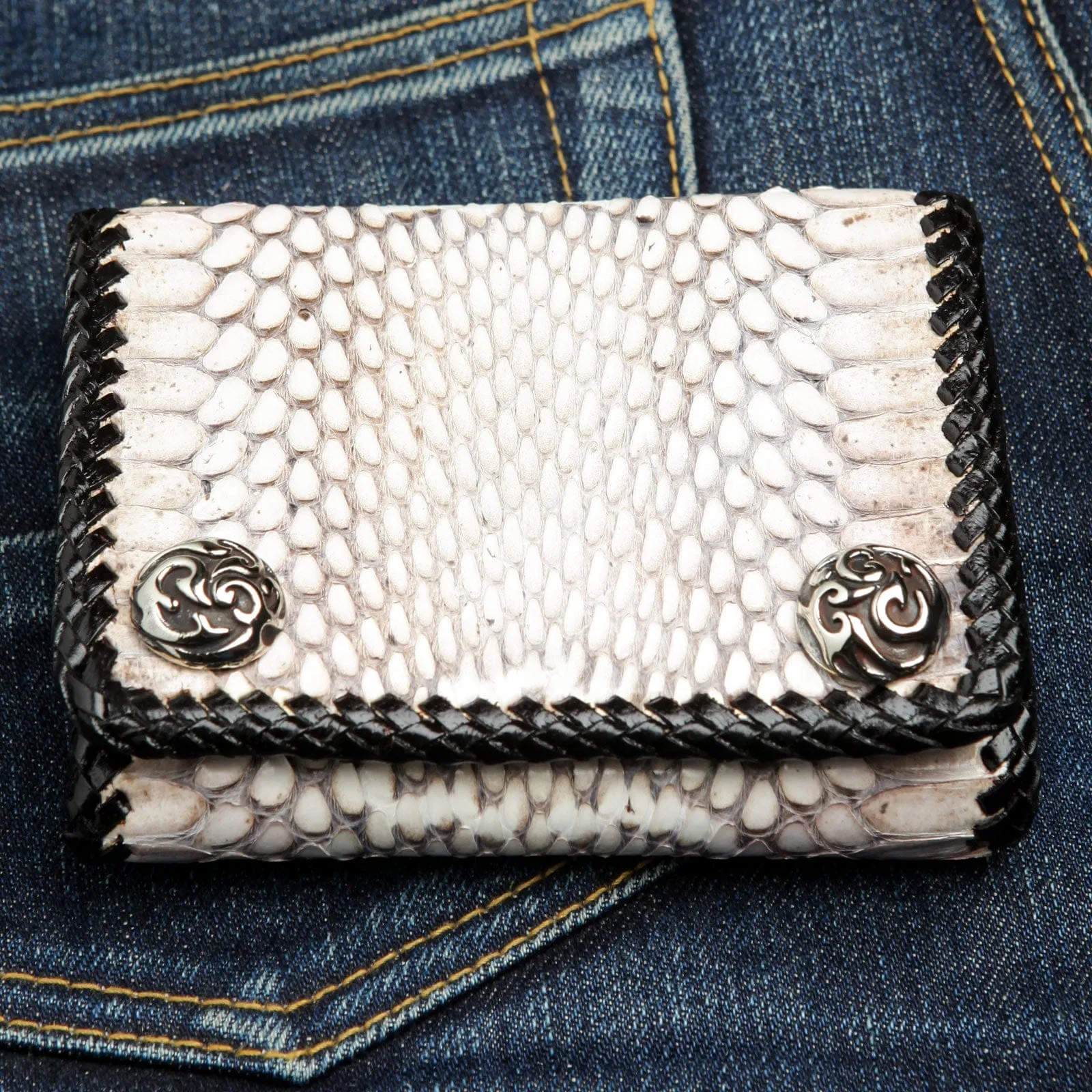 Genuine White Cobra Snake Leather Biker Wallet
