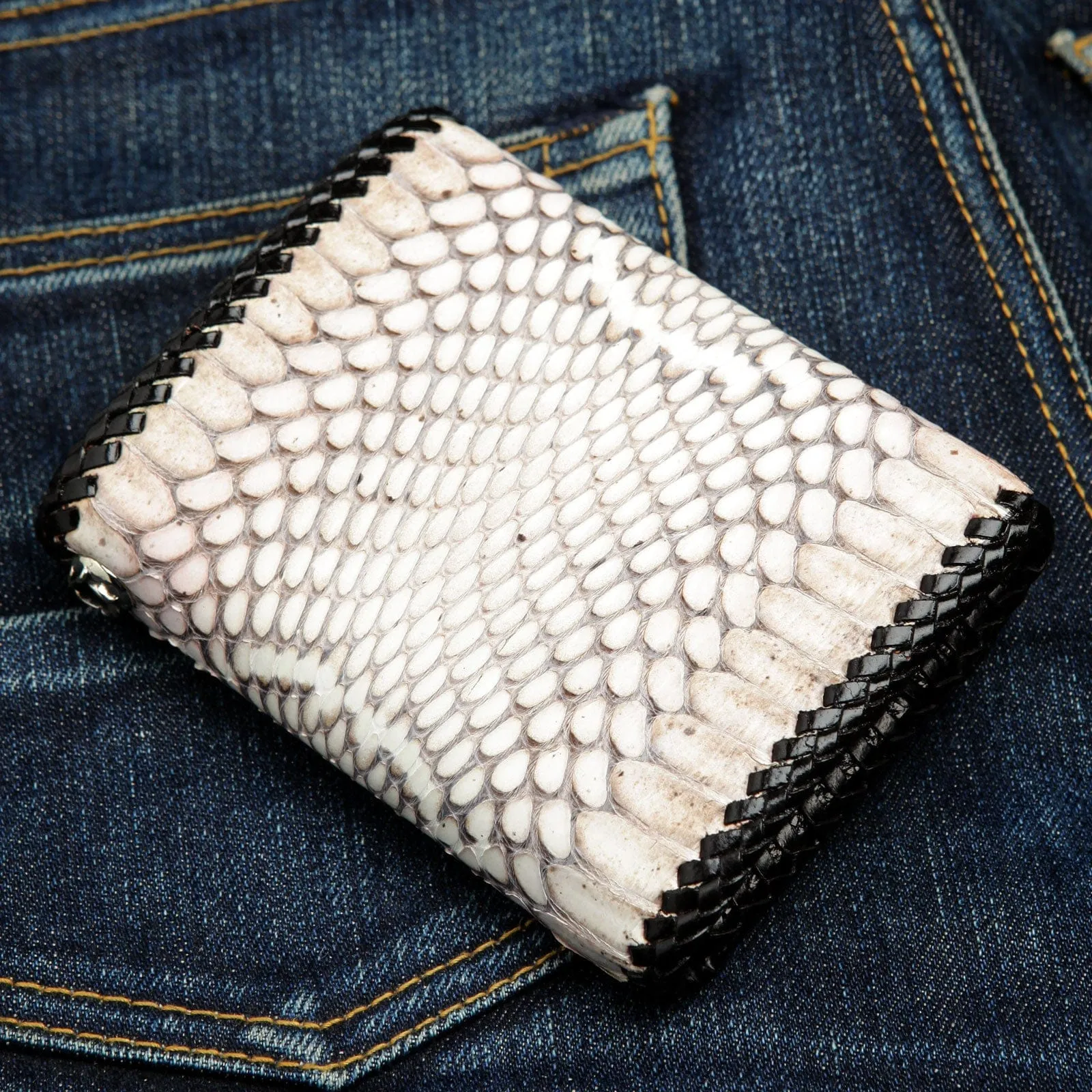 Genuine White Cobra Snake Leather Biker Wallet