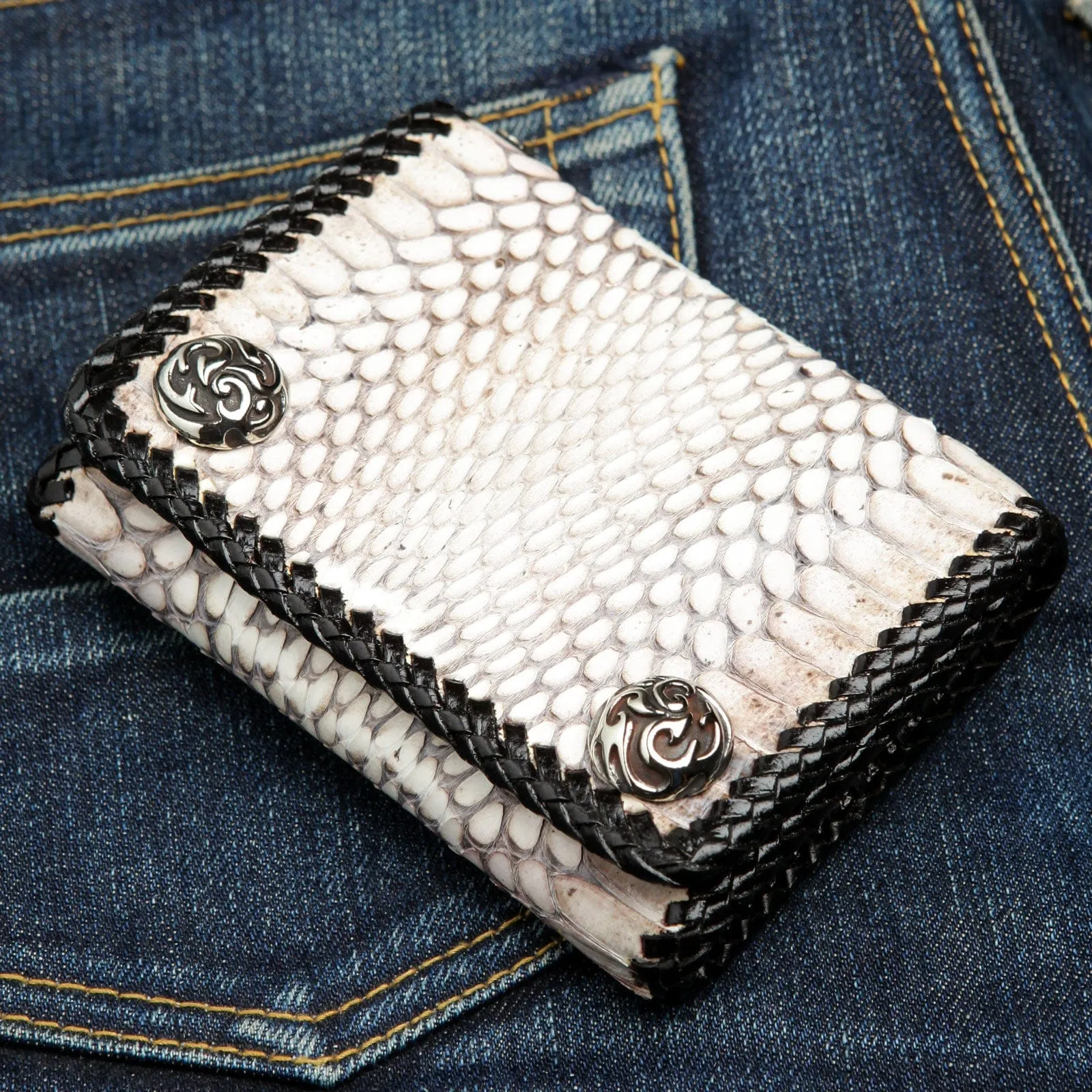 Genuine White Cobra Snake Leather Biker Wallet