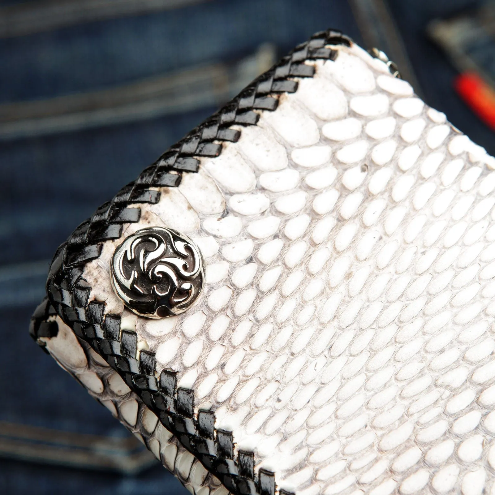 Genuine White Cobra Snake Leather Biker Wallet