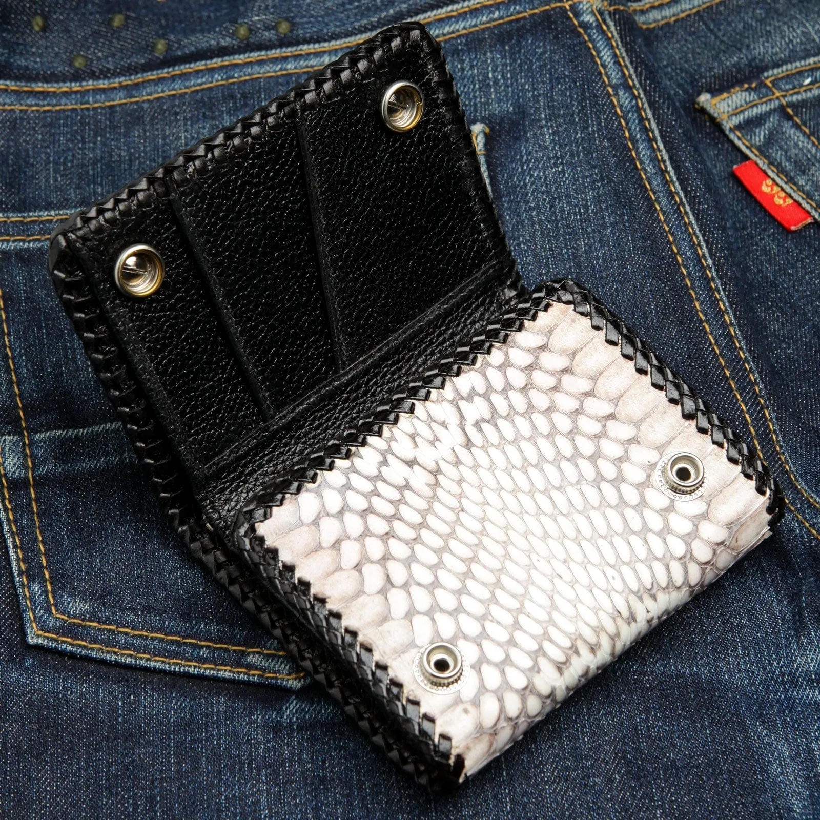 Genuine White Cobra Snake Leather Biker Wallet