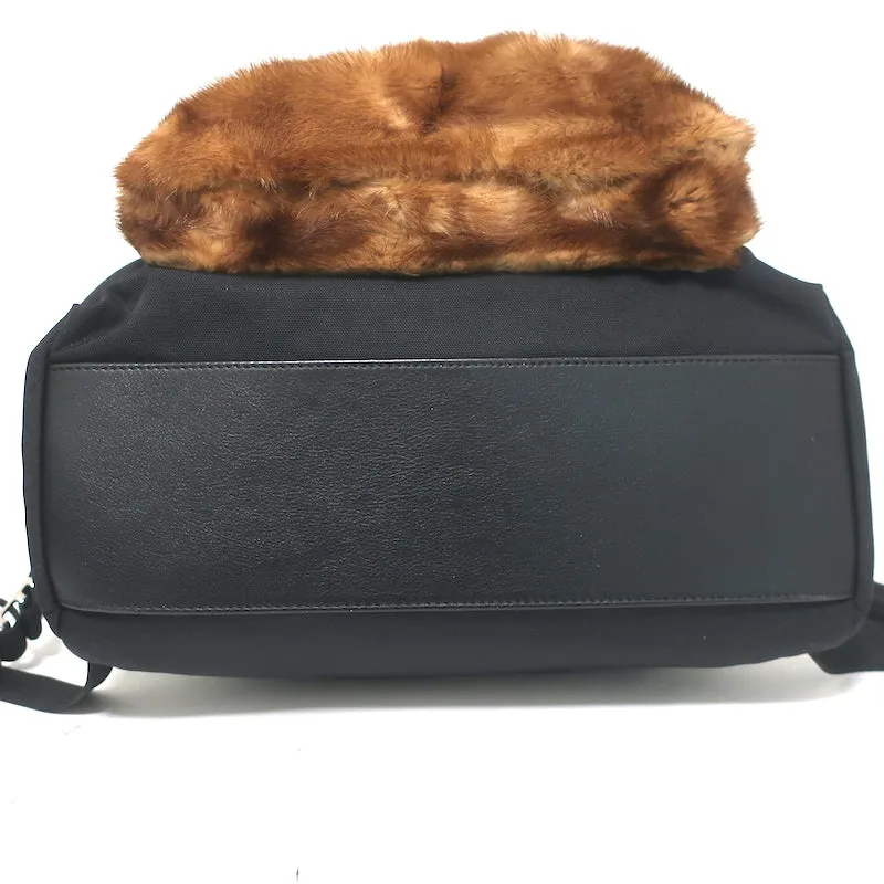 Givenchy Mink Fur Pocket Large Backpack Black Leather-Trim Canvas