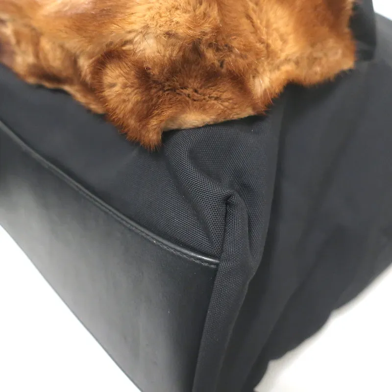 Givenchy Mink Fur Pocket Large Backpack Black Leather-Trim Canvas