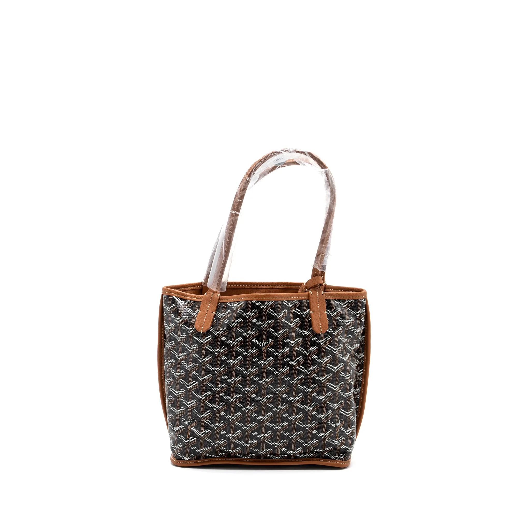 Goyard anjou mini reversible tote bag goyardine canvas / leather brown / multicolor
