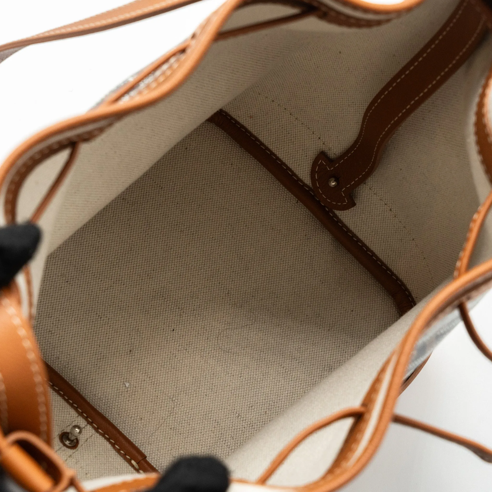 Goyard petit flot bucket bag canvas/ calfskin black / tan SHW